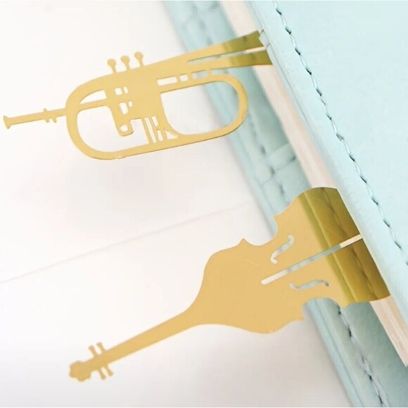 SET of 4 gold musical instruments notes bookmark page holders - Picture 5 of 8